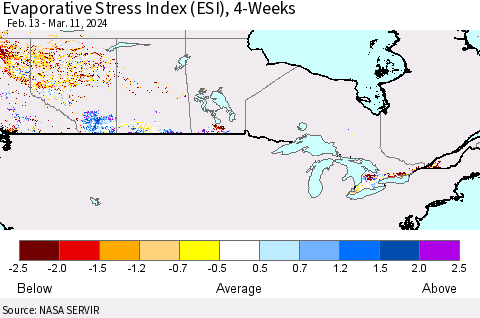 Canada Evaporative Stress Index (ESI), 4-Weeks Thematic Map For 3/11/2024 - 3/17/2024