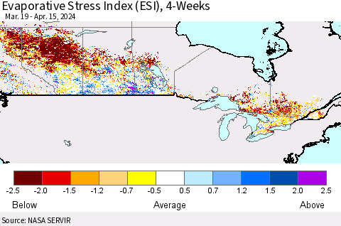 Canada Evaporative Stress Index (ESI), 4-Weeks Thematic Map For 4/15/2024 - 4/21/2024
