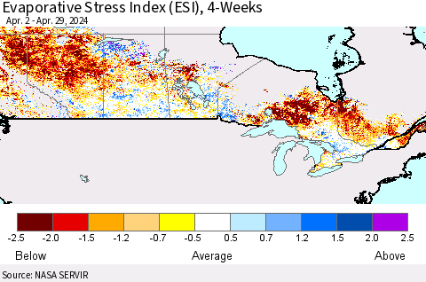 Canada Evaporative Stress Index (ESI), 4-Weeks Thematic Map For 4/29/2024 - 5/5/2024