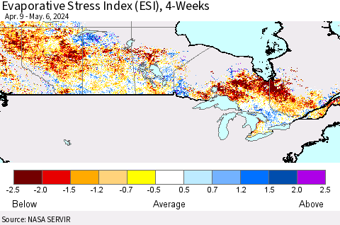 Canada Evaporative Stress Index (ESI), 4-Weeks Thematic Map For 5/6/2024 - 5/12/2024