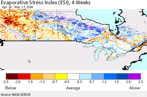 Canada Evaporative Stress Index (ESI), 4-Weeks Thematic Map For 5/13/2024 - 5/19/2024