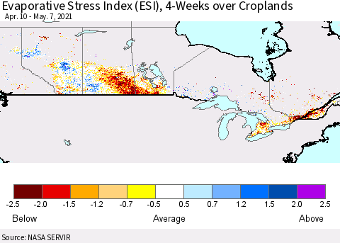 Canada Evaporative Stress Index (ESI), 4-Weeks over Croplands Thematic Map For 5/3/2021 - 5/9/2021