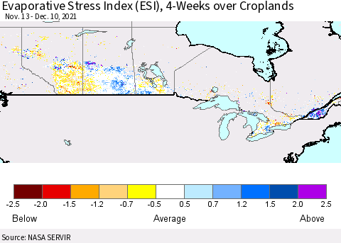 Canada Evaporative Stress Index (ESI), 4-Weeks over Croplands Thematic Map For 12/6/2021 - 12/12/2021