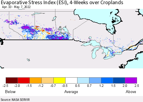 Canada Evaporative Stress Index (ESI), 4-Weeks over Croplands Thematic Map For 5/2/2022 - 5/8/2022