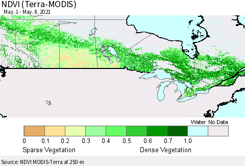 Canada NDVI (Terra-MODIS) Thematic Map For 5/1/2021 - 5/8/2021