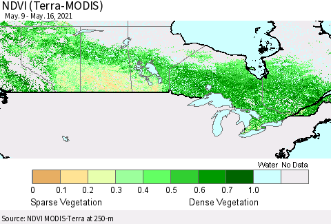 Canada NDVI (Terra-MODIS) Thematic Map For 5/9/2021 - 5/16/2021