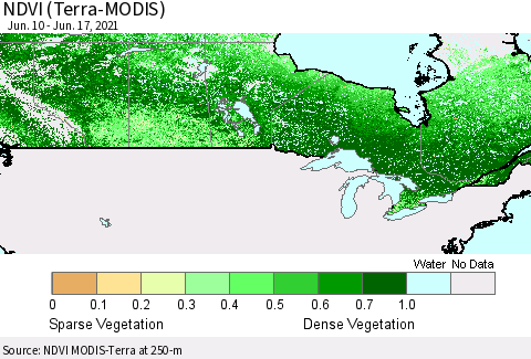 Canada NDVI (Terra-MODIS) Thematic Map For 6/10/2021 - 6/17/2021