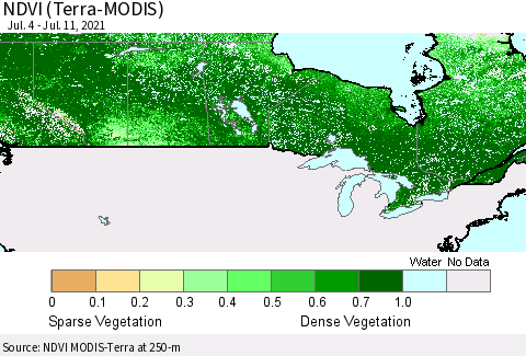 Canada NDVI (Terra-MODIS) Thematic Map For 7/4/2021 - 7/11/2021