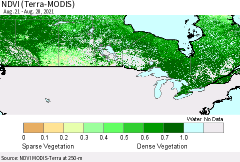 Canada NDVI (Terra-MODIS) Thematic Map For 8/21/2021 - 8/28/2021