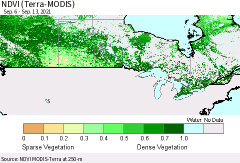 Canada NDVI (Terra-MODIS) Thematic Map For 9/6/2021 - 9/13/2021