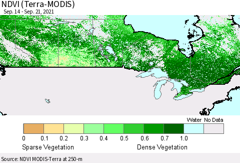 Canada NDVI (Terra-MODIS) Thematic Map For 9/14/2021 - 9/21/2021
