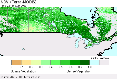 Canada NDVI (Terra-MODIS) Thematic Map For 9/22/2021 - 9/29/2021