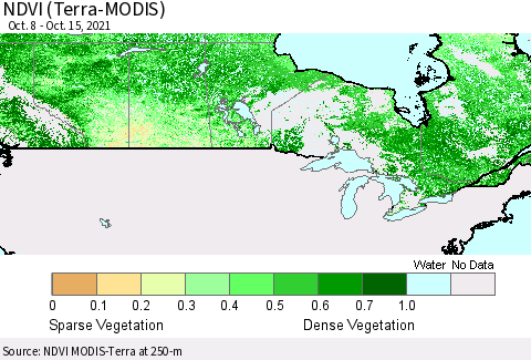 Canada NDVI (Terra-MODIS) Thematic Map For 10/8/2021 - 10/15/2021