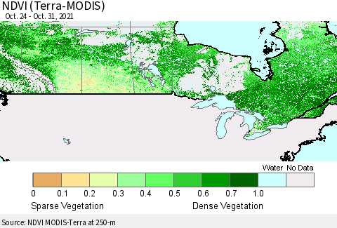 Canada NDVI (Terra-MODIS) Thematic Map For 10/24/2021 - 10/31/2021
