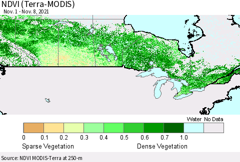 Canada NDVI (Terra-MODIS) Thematic Map For 11/1/2021 - 11/8/2021