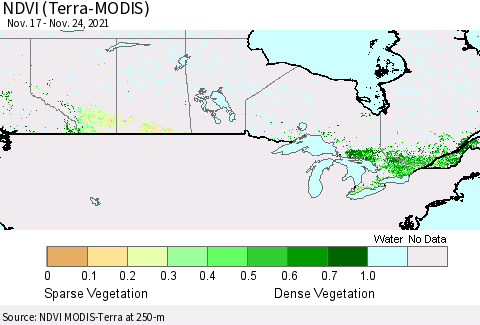 Canada NDVI (Terra-MODIS) Thematic Map For 11/17/2021 - 11/24/2021