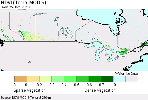 Canada NDVI (Terra-MODIS) Thematic Map For 11/25/2021 - 12/2/2021