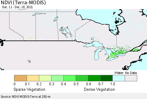 Canada NDVI (Terra-MODIS) Thematic Map For 12/11/2021 - 12/18/2021