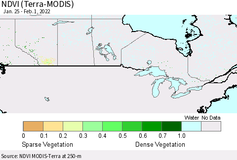 Canada NDVI (Terra-MODIS) Thematic Map For 1/25/2022 - 2/1/2022