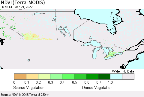 Canada NDVI (Terra-MODIS) Thematic Map For 3/14/2022 - 3/21/2022