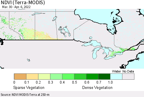 Canada NDVI (Terra-MODIS) Thematic Map For 3/30/2022 - 4/6/2022