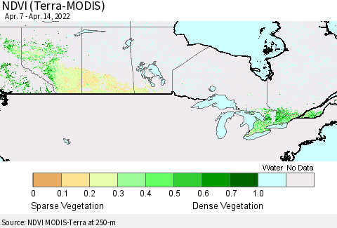 Canada NDVI (Terra-MODIS) Thematic Map For 4/7/2022 - 4/14/2022
