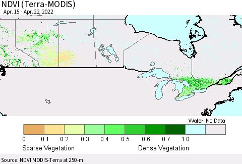 Canada NDVI (Terra-MODIS) Thematic Map For 4/15/2022 - 4/22/2022