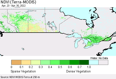 Canada NDVI (Terra-MODIS) Thematic Map For 4/23/2022 - 4/30/2022