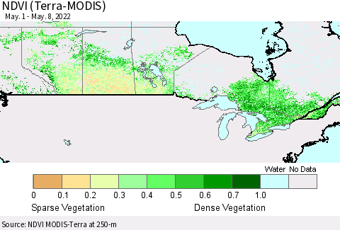 Canada NDVI (Terra-MODIS) Thematic Map For 5/1/2022 - 5/8/2022