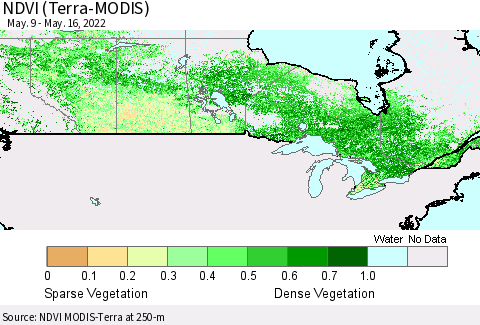 Canada NDVI (Terra-MODIS) Thematic Map For 5/9/2022 - 5/16/2022