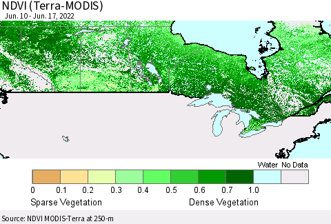 Canada NDVI (Terra-MODIS) Thematic Map For 6/10/2022 - 6/17/2022