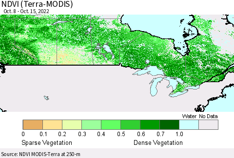 Canada NDVI (Terra-MODIS) Thematic Map For 10/8/2022 - 10/15/2022