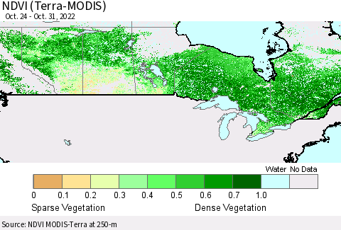 Canada NDVI (Terra-MODIS) Thematic Map For 10/24/2022 - 10/31/2022