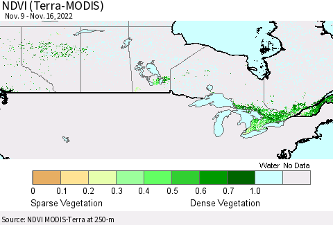 Canada NDVI (Terra-MODIS) Thematic Map For 11/9/2022 - 11/16/2022