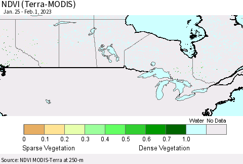 Canada NDVI (Terra-MODIS) Thematic Map For 1/25/2023 - 2/1/2023