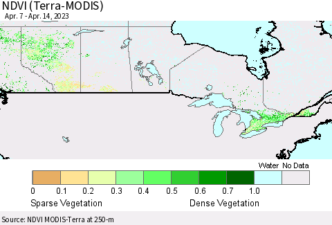 Canada NDVI (Terra-MODIS) Thematic Map For 4/7/2023 - 4/14/2023