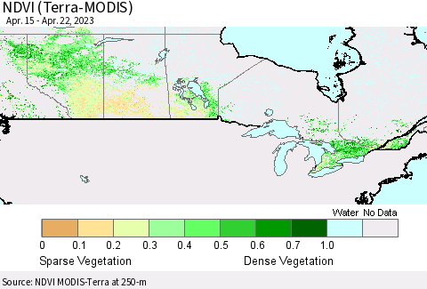 Canada NDVI (Terra-MODIS) Thematic Map For 4/15/2023 - 4/22/2023