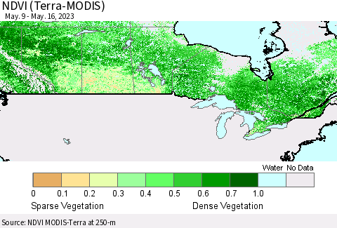 Canada NDVI (Terra-MODIS) Thematic Map For 5/9/2023 - 5/16/2023