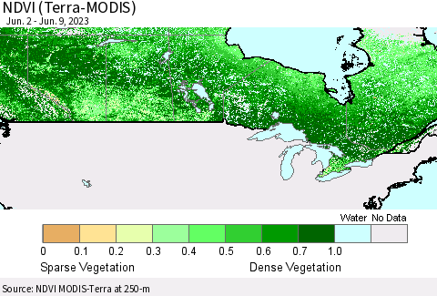 Canada NDVI (Terra-MODIS) Thematic Map For 6/2/2023 - 6/9/2023
