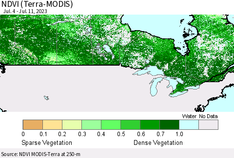 Canada NDVI (Terra-MODIS) Thematic Map For 7/4/2023 - 7/11/2023