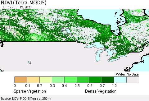 Canada NDVI (Terra-MODIS) Thematic Map For 7/12/2023 - 7/19/2023