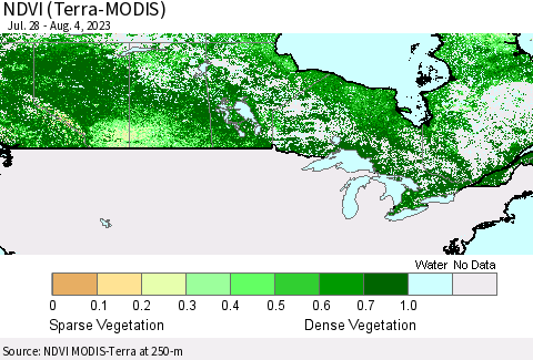 Canada NDVI (Terra-MODIS) Thematic Map For 7/28/2023 - 8/4/2023