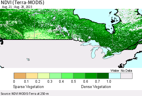 Canada NDVI (Terra-MODIS) Thematic Map For 8/21/2023 - 8/28/2023