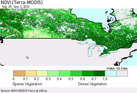 Canada NDVI (Terra-MODIS) Thematic Map For 8/29/2023 - 9/5/2023