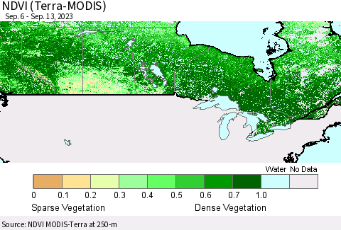 Canada NDVI (Terra-MODIS) Thematic Map For 9/6/2023 - 9/13/2023