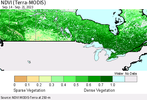 Canada NDVI (Terra-MODIS) Thematic Map For 9/14/2023 - 9/21/2023