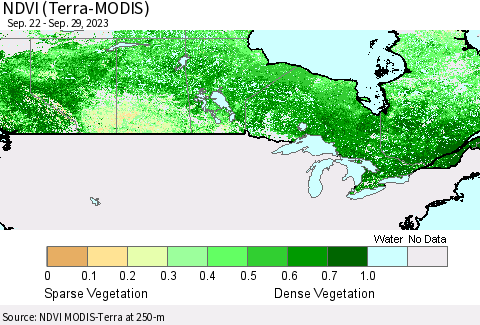 Canada NDVI (Terra-MODIS) Thematic Map For 9/22/2023 - 9/29/2023