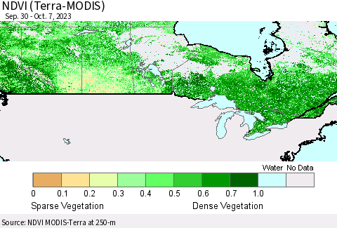 Canada NDVI (Terra-MODIS) Thematic Map For 9/30/2023 - 10/7/2023