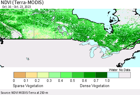 Canada NDVI (Terra-MODIS) Thematic Map For 10/16/2023 - 10/23/2023