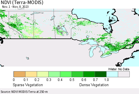 Canada NDVI (Terra-MODIS) Thematic Map For 11/1/2023 - 11/8/2023